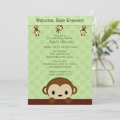 MONKEY Baby Dusche Einladung Polka Dot GREEN MPP3 (Stehend Vorderseite)