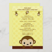 MONKEY Baby Dusche Einladung Polka Dot YELLOW MPP (Vorne/Hinten)