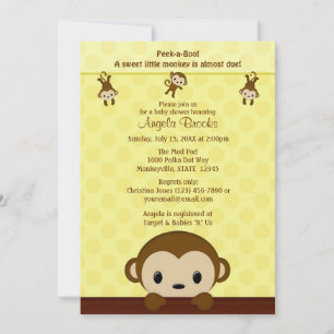 MONKEY Baby Dusche Einladung Polka Dot YELLOW MPP