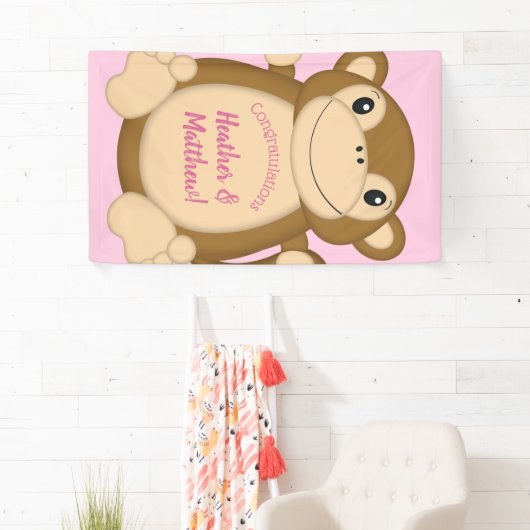 Monkey Baby Dusche Pink Banner (Insitu)