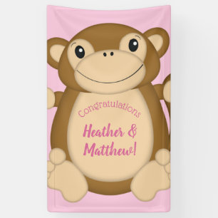 Monkey Baby Dusche Pink Banner