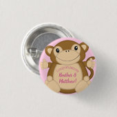 Monkey Baby Dusche Pink Button (Vorne & Hinten)