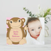 Monkey Baby Dusche Pink Einladung (Stehend Vorderseite)