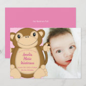 Monkey Baby Dusche Pink Einladung (Vorne/Hinten)