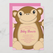 Monkey Baby Dusche Pink Einladung (Vorne/Hinten)
