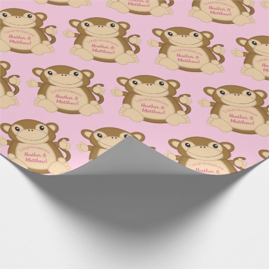 Monkey Baby Dusche Pink Geschenkpapier (Ecke)