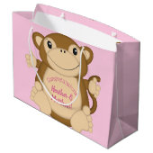 Monkey Baby Dusche Pink Große Geschenktüte (Rückseite Schrägansicht)