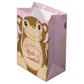 Monkey Baby Dusche Pink Mittlere Geschenktüte (Vorderseite Schrägansicht)