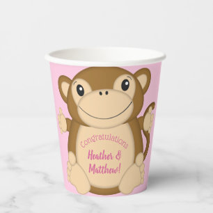 Monkey Baby Dusche Pink Pappbecher
