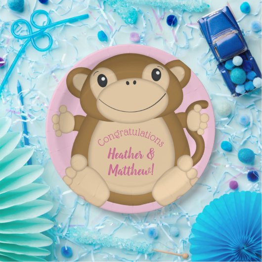 Monkey Baby Dusche Pink Pappteller (Party)