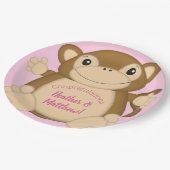 Monkey Baby Dusche Pink Pappteller (Schrägansicht)