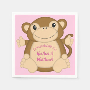 Monkey Baby Dusche Pink Serviette