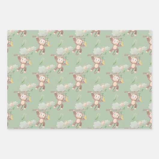 Monkey Baby Duschpapier Geschenkpapier Set (Vorderseite)
