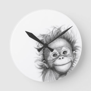 Monkey - Baby Orang outan 2016 G-121 Runde Wanduhr