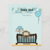 Monkey Baby Shooter FLAT#1 Danke, BLUE Mitteilungskarte (Vorne/Hinten)