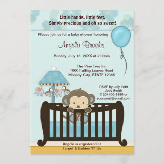 MONKEY Baby Shooter Invitation Crib CJ-BLUE Junge Einladung