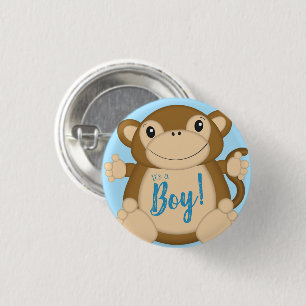 Monkey Baby Shower Blue Button
