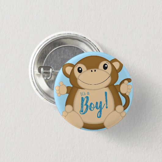 Monkey Baby Shower Blue Button (Vorne & Hinten)