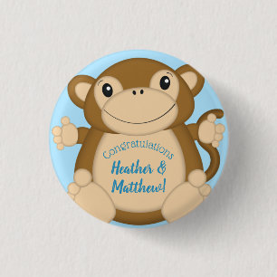 Monkey Baby Shower Blue Button