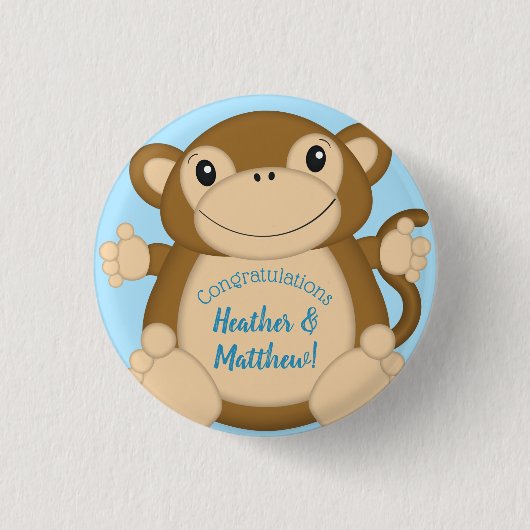 Monkey Baby Shower Blue Button (Vorderseite)