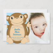 Monkey Baby Shower Blue Einladung (Vorderseite)