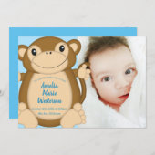 Monkey Baby Shower Blue Einladung (Vorne/Hinten)