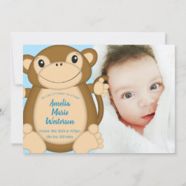 Monkey Baby Shower Blue Einladung