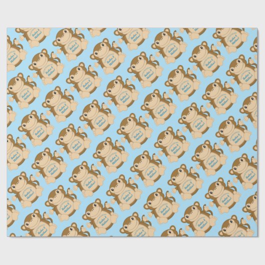 Monkey Baby Shower Blue Geschenkpapier (Flach)