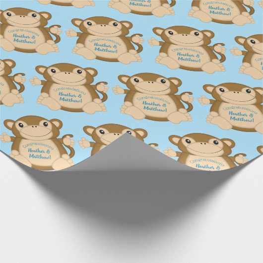 Monkey Baby Shower Blue Geschenkpapier (Ecke)