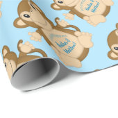 Monkey Baby Shower Blue Geschenkpapier (Rolleneckpunkt)