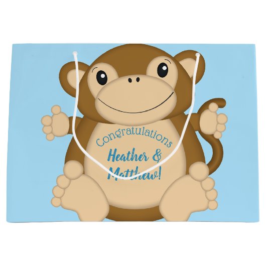 Monkey Baby Shower Blue Große Geschenktüte (Vorderseite)