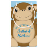Monkey Baby Shower Blue Kleine Geschenktüte (Rückseite)