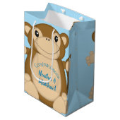 Monkey Baby Shower Blue Mittlere Geschenktüte (Vorderseite Schrägansicht)