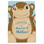 Monkey Baby Shower Blue Mittlere Geschenktüte (Vorderseite)