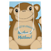 Monkey Baby Shower Blue Mittlere Geschenktüte (Rückseite)