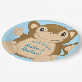 Monkey Baby Shower Blue Pappteller (Schrägansicht)