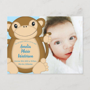 Monkey Baby Shower Blue Postkarte