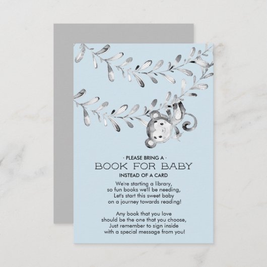 Monkey Baby Shower Book for Baby Card Einladung (Vorne/Hinten)