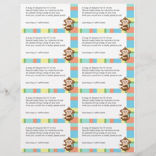 Monkey Baby Shower Diaper Raffle (Vorderseite)