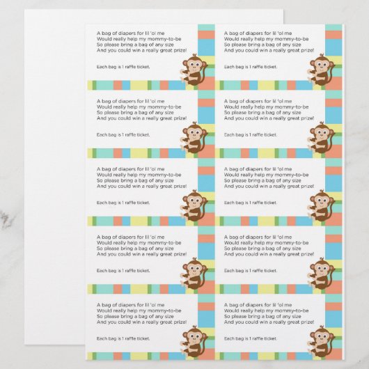 Monkey Baby Shower Diaper Raffle (Vorne/Hinten)