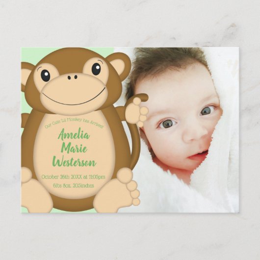 Monkey Baby Shower Dschungel Postkarte (Vorderseite)