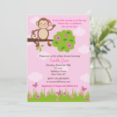 Monkey Baby Shower Einladungen Mädchen (Stehend Vorderseite)