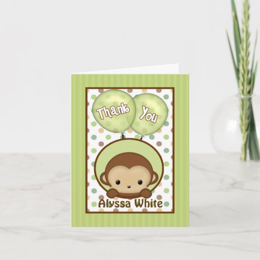 Monkey Baby Shower MPPv4 grün Danke Note Card (Vorderseite)