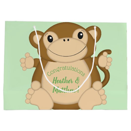Monkey Baby Showgrün Große Geschenktüte (Rückseite)