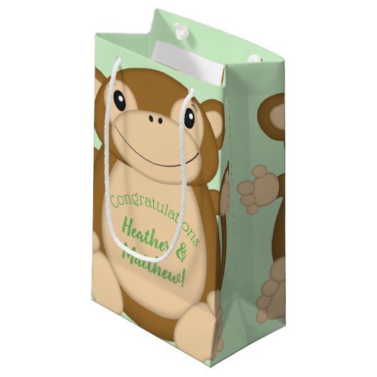 Monkey Baby Showgrün Kleine Geschenktüte (Vorderseite Schrägansicht)