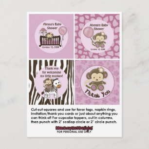 MONKEY Baby Showkrippe Cupcake Toppers Tags CJ-O Postkarte