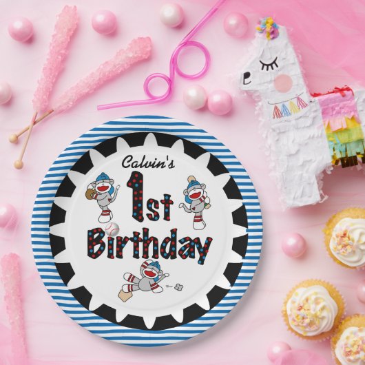 Monkey Baseball 1st Happy Birthday Paper Tellers Pappteller (Party)