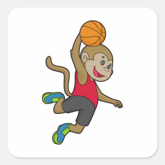 Monkey Basketball-Spieler Basketball Quadratischer Aufkleber (Vorderseite)