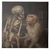 Monkey Before a Skeleton (von Gabriel von Max) Fliese (Vorderseite)