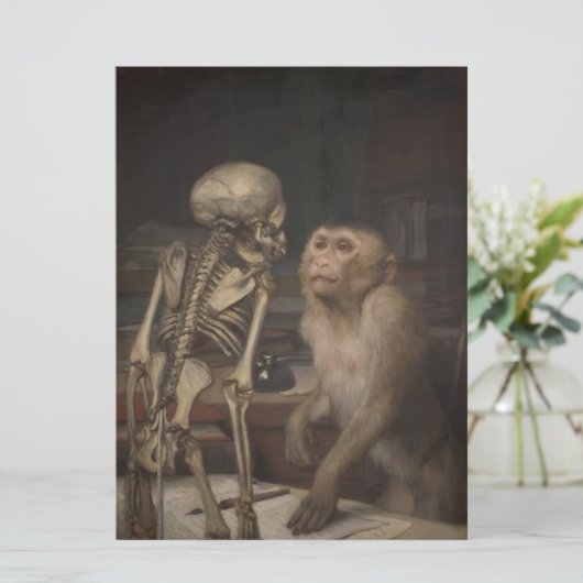 Monkey Before a Skeleton (von Gabriel von Max) Karte (Stehend Vorderseite)
